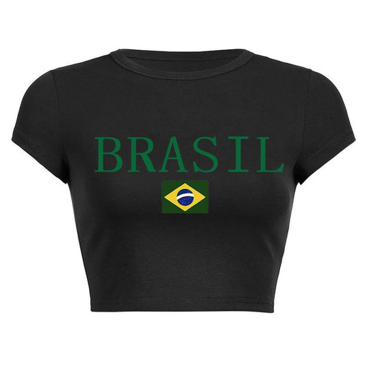 Siyah Brasil Baskılı Crop