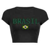 Siyah Brasil Baskılı Crop