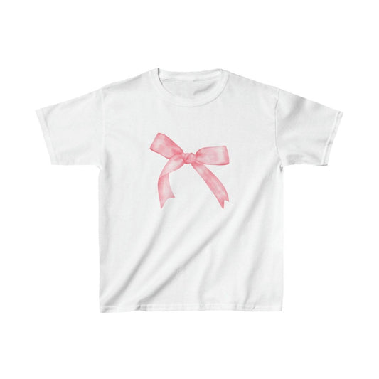 Pink Aesthetic Fiyonk Baskılı Beyaz Tişört
