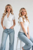 Beyaz Range Fermuarlı Spor Bluz