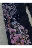Siyah Night Blossom Nakışlı Wide Leg Jean