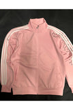 Pembe Çiçek Nakışlı Şeritli Unisex Fermuarlı Ceket