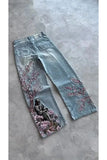 Mavi Night Blossom Nakışlı Wide Leg Jean