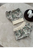 Yeşil Camo Straplez Şort Takım
