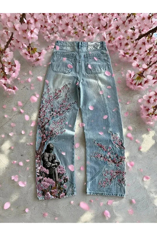 Mavi Night Blossom Nakışlı Wide Leg Jean