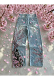 Mavi Night Blossom Nakışlı Wide Leg Jean