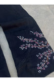 Siyah Night Blossom Nakışlı Wide Leg Jean