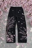 Siyah Night Blossom 3 İplik Eşofman Altı