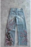 Mavi Night Blossom Nakışlı Wide Leg Jean