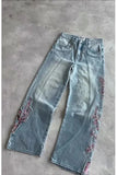Mavi Night Blossom Nakışlı Wide Leg Jean