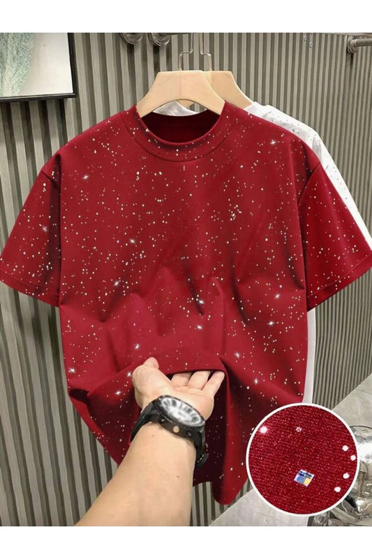 Bordo Shine Simli Oversize T-shirt