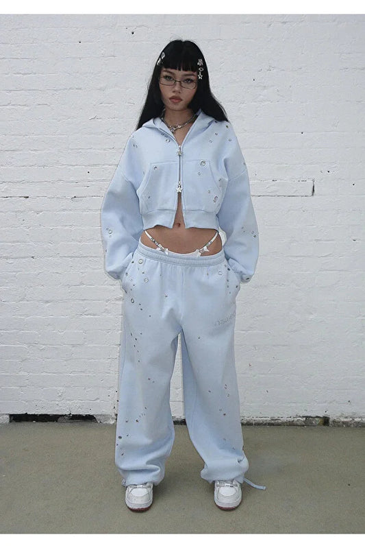 Mavi Glithch Eyelet Oversize Eşofman Takımı