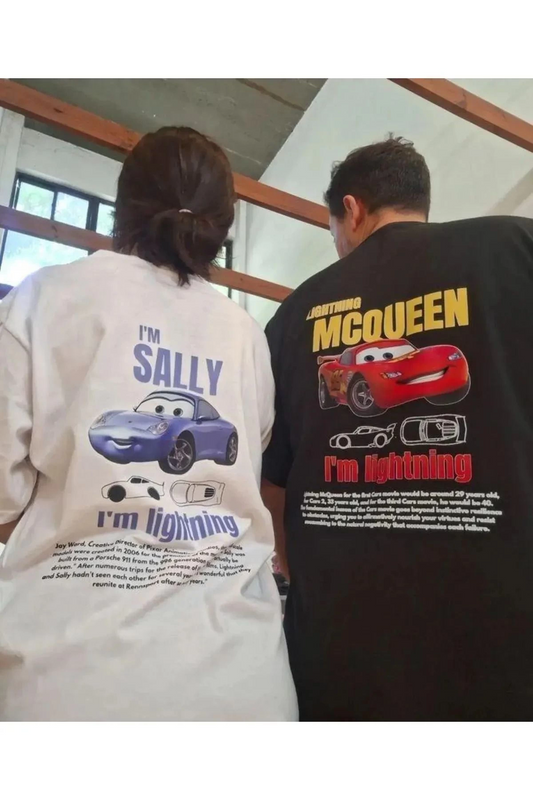 2'li Mcquenn and Sally Cars Arabalar Unisex Oversize Çift Tişört