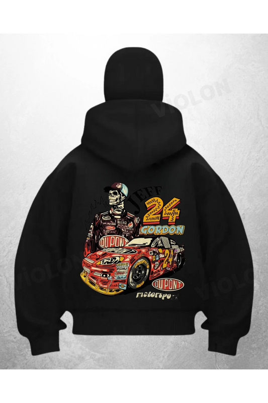 24 Car Baskılı Siyah Samuray Kar Maske Sweatshirt Hırka