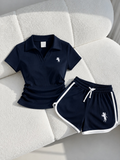 Lacivert Fit Polo Yaka Şort Takım