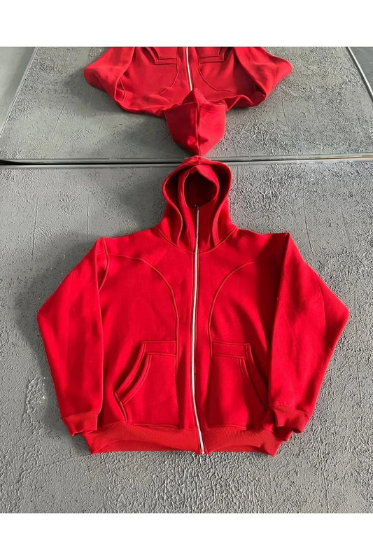 3 İplik Şardonlu Unisex Kar Maskeli Kapüşonlu Oversize Hırka