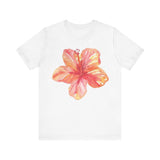 Tropikal Çiçek Desenli Basic Beyaz T-Shirt