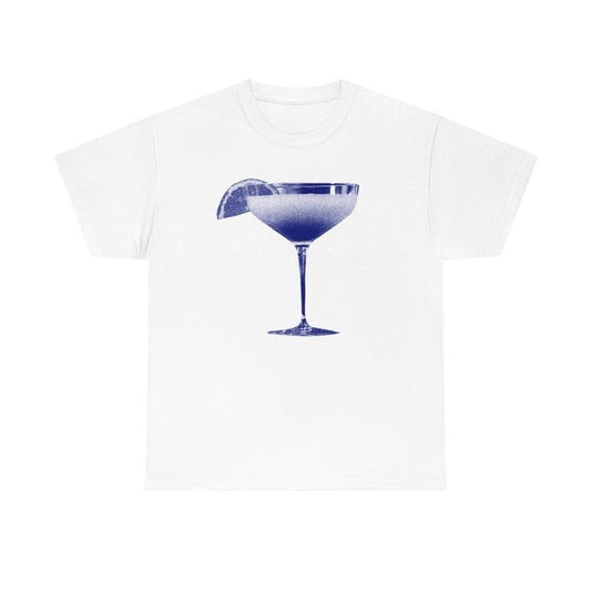 Minimal Kokteyl Kadehi Baskılı Beyaz Unisex Tişört