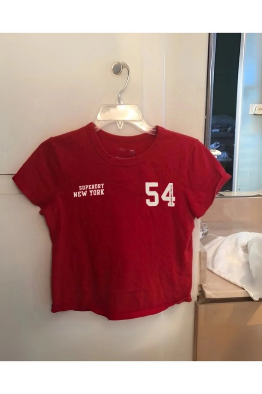 54 Baskılı Kırmızı Crop Bluz