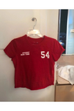 54 Baskılı Kırmızı Crop Bluz