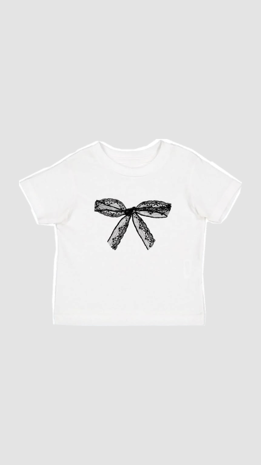 Beyaz Dantel Kurdele Baskılı Kadın Crop