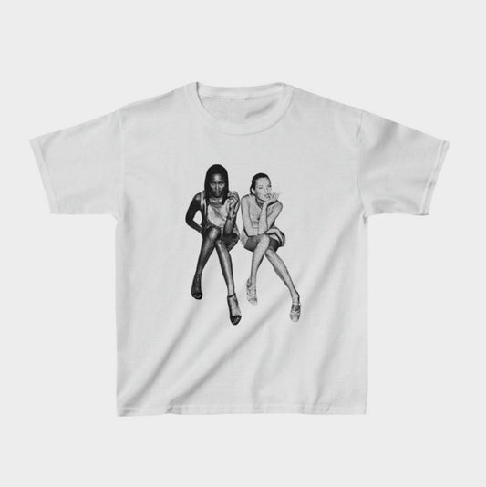 Retro Fashion Girl Baskılı Beyaz Tişört