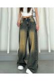 Y2k Baggy Yıkamalı Renk Desenli Geniş Paça Jean Pantolon