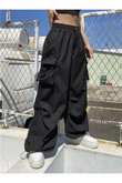 Y2K Kargo Cepli Siyah Aşırı Bol Kalıp Tactical Baggy Pantolon