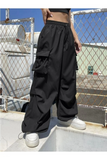 Y2K Kargo Cepli Siyah Aşırı Bol Kalıp Tactical Baggy Pantolon