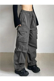 Y2K Kargo Cepli Füme Aşırı Bol Kalıp Tactical Baggy Pantolon