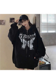 Siyah Harajuku Butterfly Kelebek Fermuarlı Unisex Oversize Mevsimlik Kapüşonlu Hırka