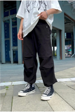 Siyah Bol Kesim Paraşüt Yazlık Kumaş Bel ve Paça Ayarlanabilir Baggy Jean Unisex Pantolon