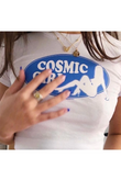 Cosmic Girl Yazı Desen Baskılı Beyaz Kadın Crop Tişört