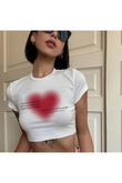 Kadın Aesthetic Heart Baskılı Beyaz Crop