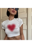 Kadın Aesthetic Heart Baskılı Beyaz Crop