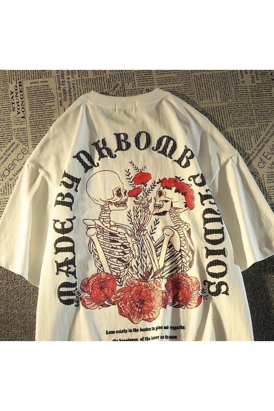 Beyaz Eterdity Ön Ve Sırt Iskelet Baskılı Oversize T-shirt