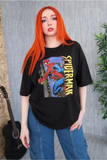 Siyah Unisex Oversize örümcek adam Peter Parker Baskılı Tişört