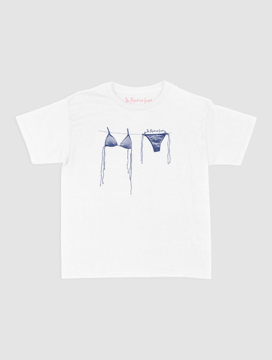 Minimal Bikini Çizim Baskılı Beyaz Unisex Tişört