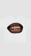 Altın Dişli Grillz Grafik Baskılı Beyaz Unisex Tişört