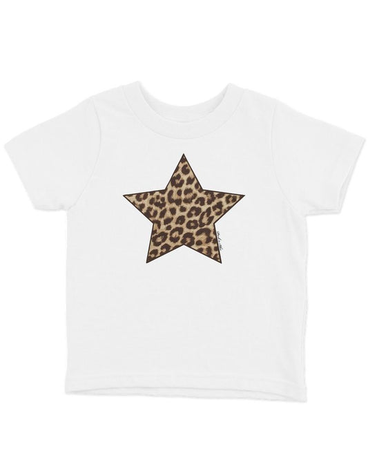 Leopard Star Tasarım Baskılı Beyaz Kadın Tişört