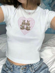 Cute Bunny Kalp Desenli Kadın Crop