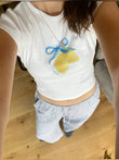 Cute Lemon Fiyonk Baskılı Crop