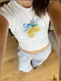 Cute Lemon Fiyonk Baskılı Crop