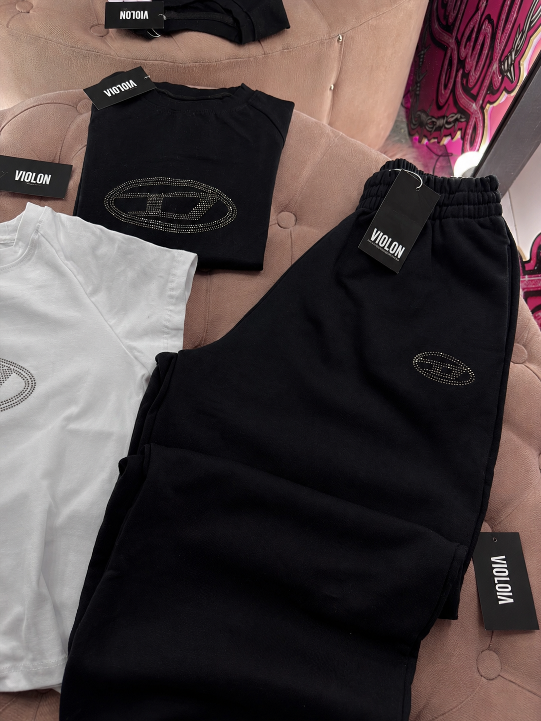 Luxe Rhinestone Set Crop Eşofman Takımı