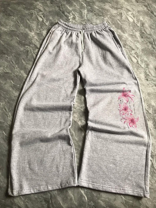 Sakura Gri Flower Baggy Unisex Eşofman Altı