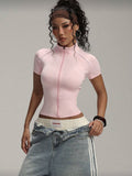Pembe Tommy Fermuarlı Bluz