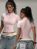 Pembe Tommy Fermuarlı Bluz