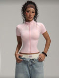 Pembe Tommy Fermuarlı Bluz