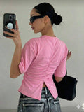 Pembe Chic Yırtmaç Detaylı Bluz