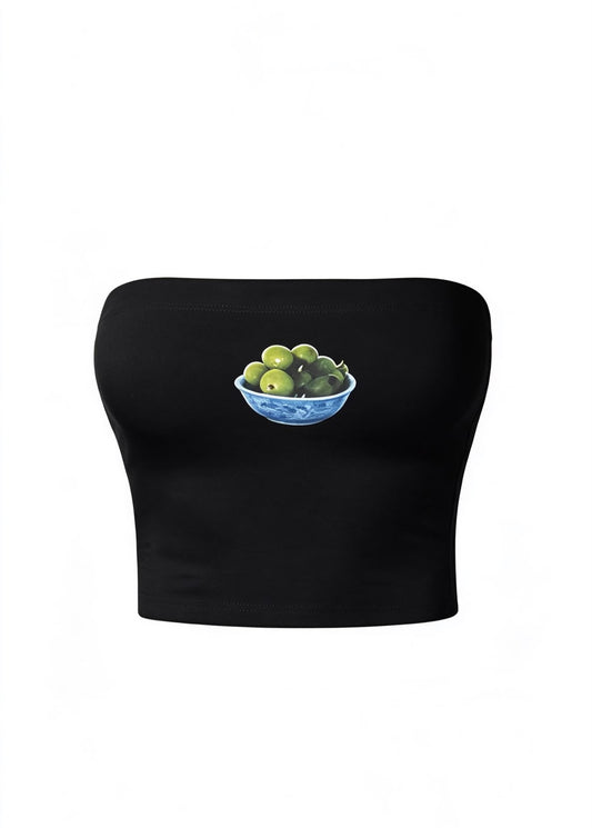 Olive Bowl Siyah Straplez Crop
